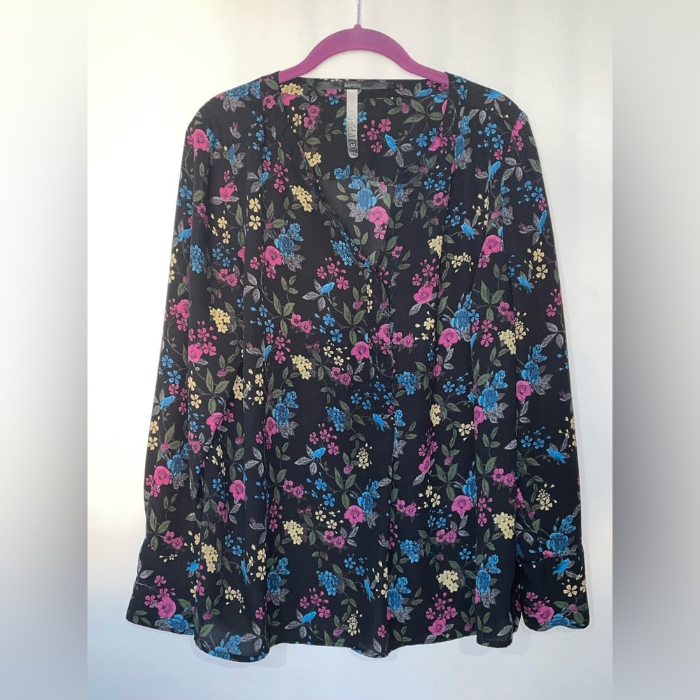 kensie Women's Floral-Print Blouse Size XL